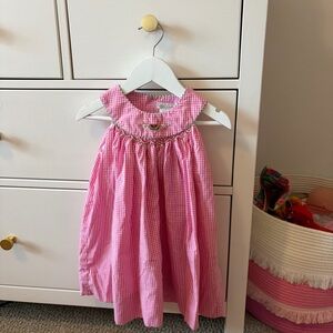 Petit Ami Pink & White Gingham Watermelon Embroidered Floral Dress 18 Months